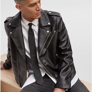 Mode of One Chic Black Faux Leather Biker Jacket